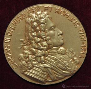 Medallas temáticas: MONEDA CONMEMORATIVA DE BARCELONA CAPITAL DEL IMPERIO HISPANICO, CARLUS III D.G. HISP. REX.1701-1714
